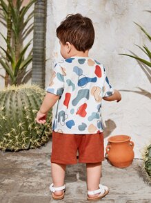 SHEIN Leap Crew Baby Boy Cartoon Graphic Tee & Track Shorts - Multicolor - View 2