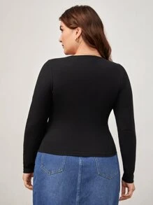 SHEIN BASICS Hơn Chất rắn Scoop Cổ Áo thun - màu đen - Xem 2