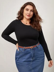 SHEIN BASICS Hơn Chất rắn Scoop Cổ Áo thun - màu đen - Xem 3