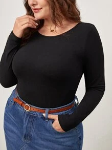 SHEIN BASICS Hơn Chất rắn Scoop Cổ Áo thun - màu đen - Xem 4