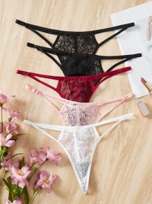 Plus 5pack Floral Lace Cut-Out Sexy Lingerie Panty Set - Multicolor - View 1