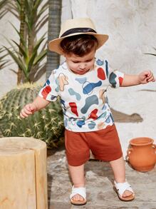 SHEIN Leap Crew Baby Boy Cartoon Graphic Tee & Track Shorts - Multicolor - View 4