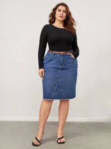 SHEIN BASICS Hơn Chất rắn Scoop Cổ Áo thun - màu đen - Xem 5