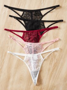 Plus 5pack Floral Lace Cut-Out Sexy Lingerie Panty Set - Multicolor - View 4