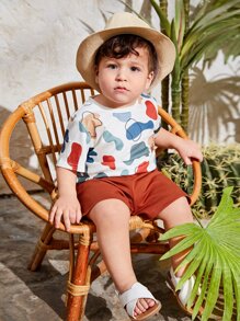 SHEIN Leap Crew Baby Boy Cartoon Graphic Tee & Track Shorts - Multicolor - View 6