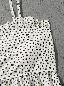 SHEIN 少女达尔马提亚褶边比基尼套装夏季海滩