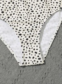 SHEIN 少女达尔马提亚褶边比基尼套装夏季海滩