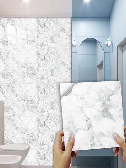 10pcs Marble Waterproof Self-Adhesive Tile Sticker, Kitchen Bathroom Tile Wall Art Decals,Renovation Stickers Peel Wall Panels,Wall Paper, Wallpapers,Spring Decoration Items Refresh Your Home,Rama Decoration Stickers