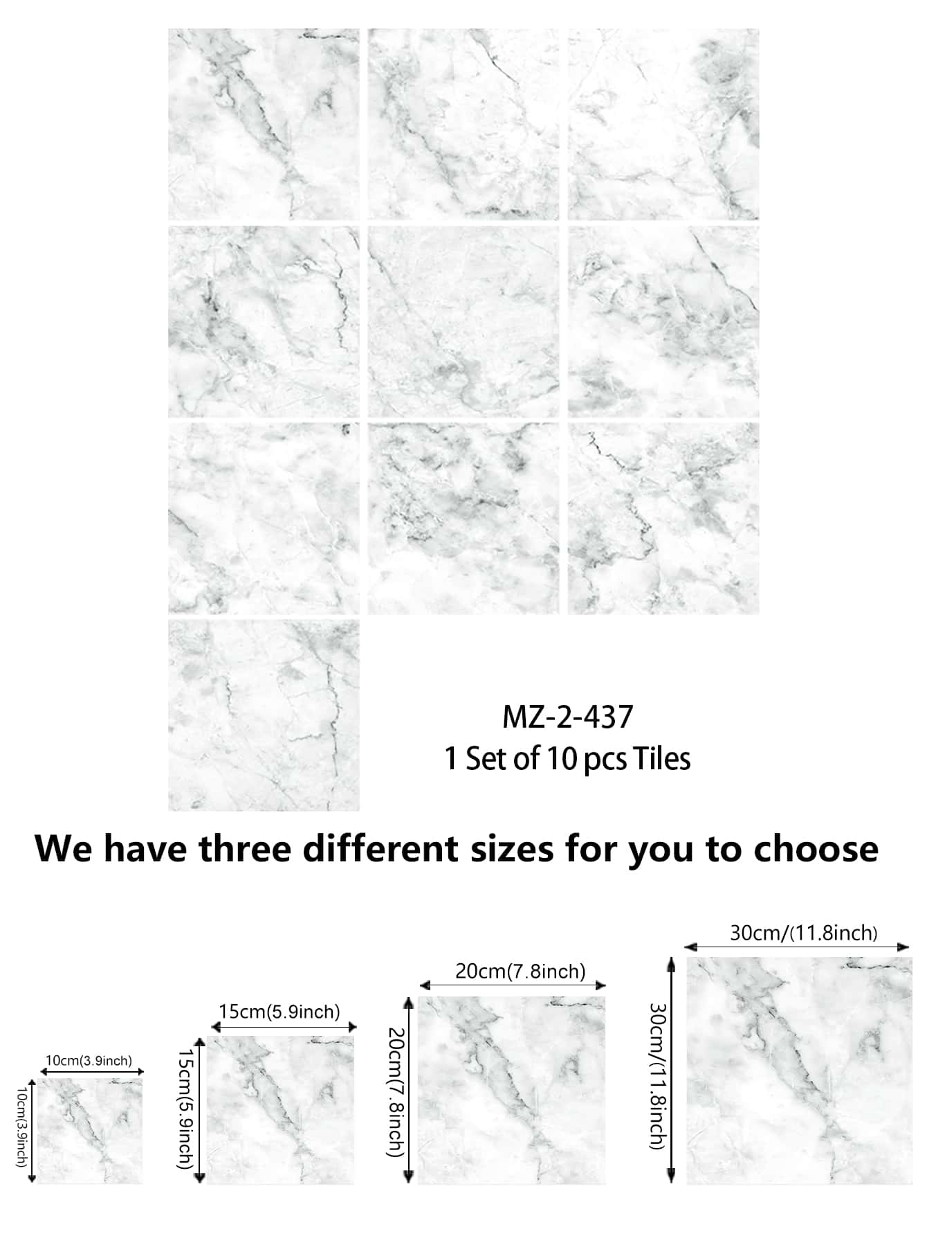 10pcs Marble Waterproof Selfadhesive Tile Sticker, Kitchen Bathroom