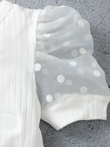 Toddler Girls Contrast Dobby Mesh Puff Sleeve Tee & Pleated Belted Skirt - Multicolor - View 4