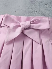 Toddler Girls Contrast Dobby Mesh Puff Sleeve Tee & Pleated Belted Skirt - Multicolor - View 6