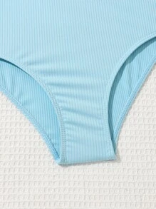 SHEIN Teen Girls Asymmetrical Neck One Piece Swimsuit - Baby Blue - View 4