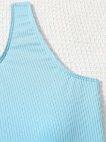 SHEIN Teen Girls Asymmetrical Neck One Piece Swimsuit - Baby Blue - View 5