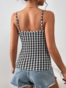 SHEIN Privé 千鳥格印花十字交叉吊帶上衣 - 黑與白 - 查看 2