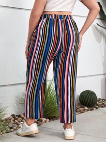 SHEIN LUNE Plus Striped Print Drawstring Waist Pants