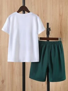 Boys Letter & Tropical Print Tee & Shorts - Multicolor - View 2