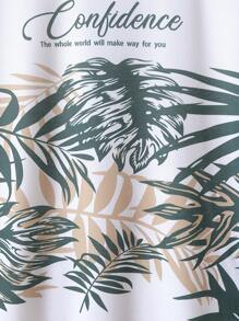 Boys Letter & Tropical Print Tee & Shorts - Multicolor - View 4