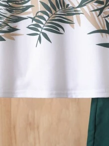 Boys Letter & Tropical Print Tee & Shorts - Multicolor - View 6