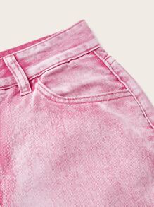 ROMWE Kawaii Jeans de pierna recta desgarro bajo crudo - Rosa - Ver 3