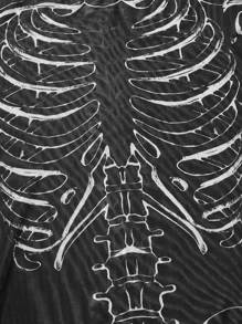 Skeleton Print Mesh Top - Black - View 4
