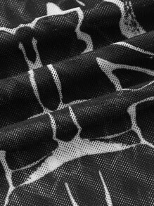 Skeleton Print Mesh Top - Black - View 3