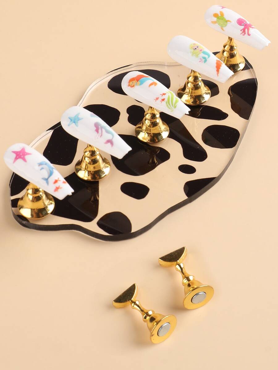 FULL BEAUTY 6 cái Giá đỡ thực hành thiết kế móng tay acrylic với 1 giá đỡ đế hình con bò Giá đỡ móng tay từ tính Giá đỡ màn hình móng tay đào tạo Giá đỡ pha lê làm móng tay tự làm cho tiệm làm móng tại nhà - Nhiều màu - Xem 1