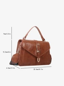 搭扣裝飾翻蓋方包 - 棕色 - 查看 3