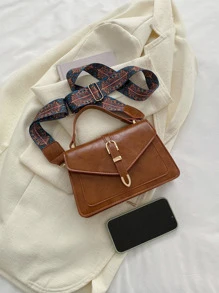 搭扣裝飾翻蓋方包 - 棕色 - 查看 6