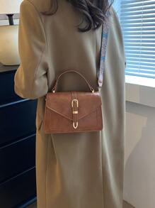 搭扣裝飾翻蓋方包 - 棕色 - 查看 4