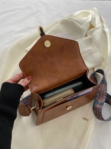 搭扣裝飾翻蓋方包 - 棕色 - 查看 5