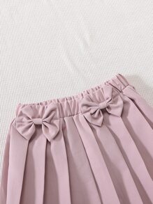Baby Solid Bow Front Pleated Skirt - Pink - View 3