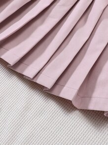 Baby Solid Bow Front Pleated Skirt - Pink - View 4