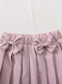Baby Solid Bow Front Pleated Skirt - Pink - View 5