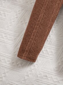 Baby Girl Ribbed Knit Hooded Sweatshirt & Leggings - Coffee Brown - View 3