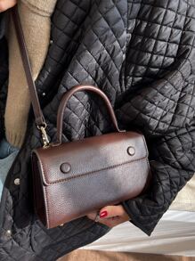 时尚简约大气纯色休闲魅力女神范高端质感四季百搭手提单肩斜跨腋下双肩带包包 - 咖啡棕 - 查看 2