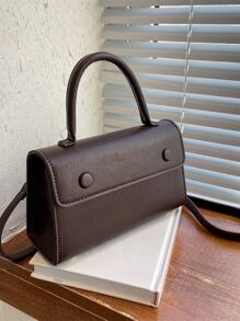 时尚简约大气纯色休闲魅力女神范高端质感四季百搭手提单肩斜跨腋下双肩带包包 - 咖啡棕 - 查看 4