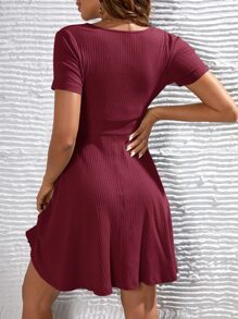 SHEIN Maternidad Vestido escote cruzado tejido de canalé - Burdeos - Ver 2