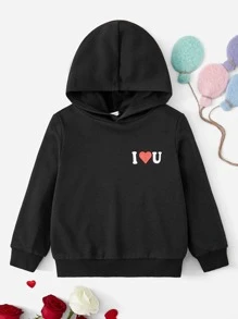 SHEIN 男童心形标语图案卫衣 - 黑色 - 查看 2