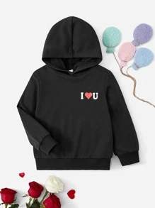 SHEIN 男童心形标语图案卫衣 - 黑色 - 查看 3