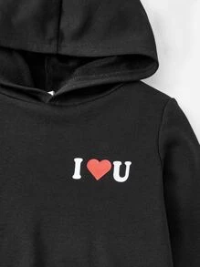 SHEIN 男童心形标语图案卫衣 - 黑色 - 查看 6