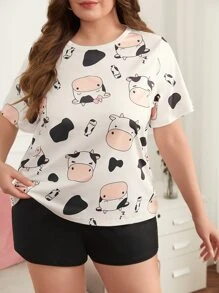 Plus Cow Print PJ Set / Pajama Set
