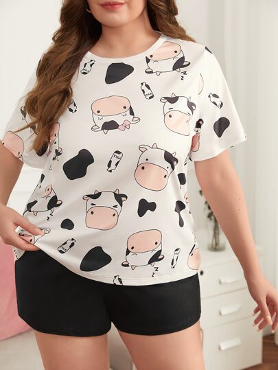 Ensemble de pyjama / Pyjama imprimé vache en grande taille