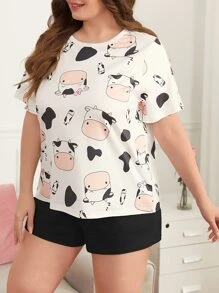 Plus Cow Print PJ Set / Pajama Set