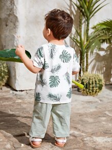 SHEIN Baby Boy Tropical Print Tee & Pants - Multicolor - View 2