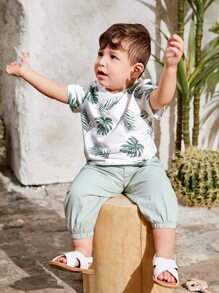 SHEIN Baby Boy Tropical Print Tee & Pants - Multicolor - View 5