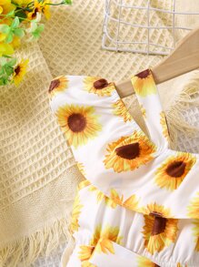 SHEIN Young Girl Flower Printed Spaghetti Strap Holiday Dress For Summer - Multicolor - View 4