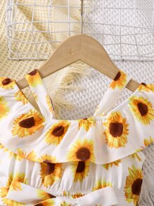 SHEIN Young Girl Flower Printed Spaghetti Strap Holiday Dress For Summer - Multicolor - View 6