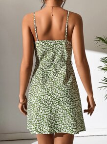 SHEIN PETITE Ditsy Floral Cami Dress - Green - View 2