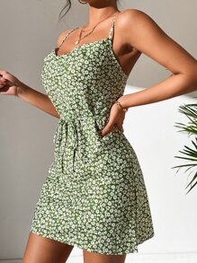 SHEIN PETITE Ditsy Floral Cami Dress - Green - View 5