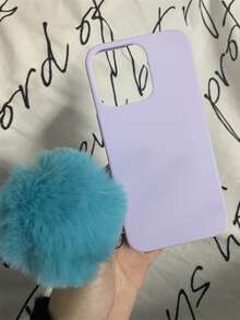 Plain Phone Case With Fluffy Pendant - Purple - View 3